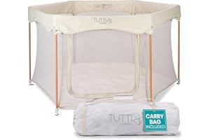 Tutti Bambini Foldable Baby Playpen with Breathable Mesh Walls and Padded Frame, Zip Door, Fitted Mat, and Travel Bag - 135 x 135 x 75 cm, Ecru
