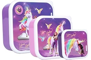 Vadobag Snackbox Unicorn Academy Fresh Bites (3tlg.) – Set mit 3 ineinandergreifenden Snackbehältern, Brotdosen für Snacks, Schule, Kindergarten, Sport