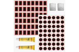 HKQP 96 Pezzi Kit di Riparazione per Pneumatici di Bici, Rotondo Kit di Toppe per Riparazione Camera d'Aria Quadrato Patch Gomma Bici per Riparazione di Pneumatici di Biciclette e Moto