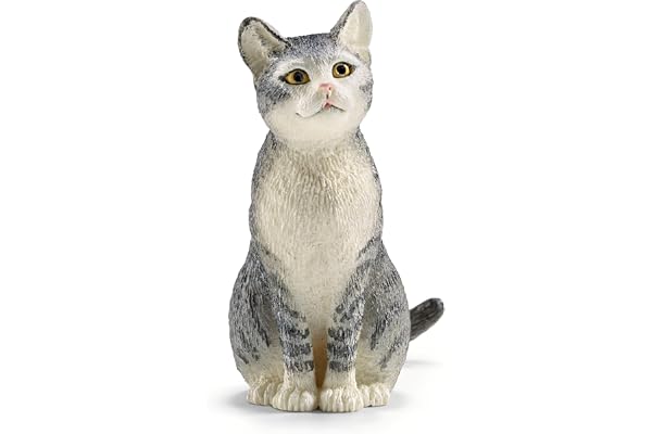Schleich Cat Sitting Toy Figure, Grey | Spelfigur från 3 år | schleich bondgård figur