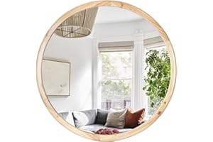 GLCS GLAUCUS Espejo Redondo Pared 60CM Madera Marco Grande Decorativos de Pared Vintage para Baño Entrada Recibidor Salon Dormitorio - Natural