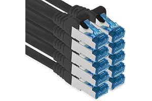freiwerk 1,0 m - CAT-6a kabel sieciowy, Ethernet, Lan & Patch kabel RJ-45 SFTP 10 GB/s - 10 sztuk czarny