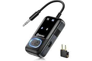 SONRU Transmetteur Récepteur Bluetooth 5.3, Emetteur Blue-Tooth sans Fil 2 en 1, Bluetooth Adaptateur pour TV Audio 3,5mm avec câble RCA, AptX-LL Double Link pour TV/PC/Gym/Avion/Haut-Parleur