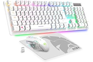 Empire Gaming - Armor RF800 Teclado y Ratón para Gamers Inalámbrico Recargable QWERTY(Layout Español) con Mouse Pad-RGB Wireless 2.4Ghz Keyboard-4800 dpi Mouse-PC PS4 PS5 Xbox One/Series Mac -Blanco