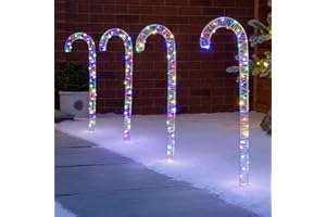 Christow Candy Cane Christmas Lights, Outdoor Path Stake Decorations, Flashing Micro LED, Mains Powered, Set of 4 x 56cm (Multi Coloured)