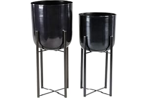 Deco 79 CosmoLiving by Cosmopolitan Lot de 2 Pots de Fleurs en Forme de dôme en métal avec Support Amovible, 48,3 cm, 55,9 cm de Hauteur, Noir