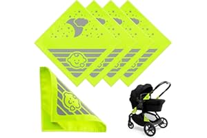 SANGCCA Pram Reflectors, 4 Pcs Reflective Pram Reflectors, Pushchair Reflectors with Velcro Fastening, Reflective Safety Accessory for Stroller, Bicycle, Bike Trailer, School Bag, Backpack and More