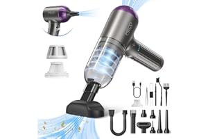 MECO ELEVERDE 4 en 1 Aspirateur Voiture Puissant sans Fil, 18KPA Mini Aspirateur à Main Souffleur Air Comprimé avec Moteur sans Balai et Lumières LED pour Voiture, Maison, PC (violet)