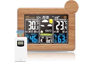 VORRINC Estación Meteorológica Interior y Exterior con Sensor Inalámbrico al Aire Libre,color digital Estación meteorológica Termómetro con alerta y temperatura Humedad Barómetro Alarma Fase lunar