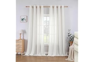 CUCRAF Tende in lino con occhielli, set da 2 pezzi, altezza 245 x larghezza 140, beige chiaro, semitrasparenti, per soggiorno, camera da letto