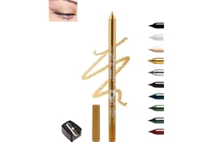 LESTPOLA Gold Glitzer Gel Eyeliner, Metallic Shimmer Kajalstift Wasserfest, Langahaltend, Wischfeste Eyelinerstift mit Anspitzer, Hochpigmentierte Lidschattenstift, Leicht Anwendbar für Party Augen Makeup-04