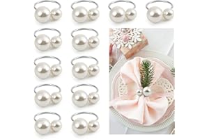 Kesote 12 Serviettenringe Silber Serviettenschnalle mit Perlen Serviettenhalter Vintage Tischdeko für Hochzeit Party Weihnachten Geburtstag