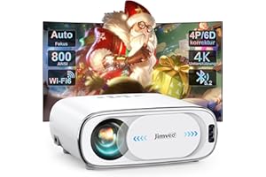 ‎JIMVEO Beamer 4K【Auto-Objektivdeckel/Auto-Fokus】 Auto-6D Trapezkorrektur Beamer WiFi6 Bluetooth Jimveo 26000L 1080P Full HD Tragbare Projektor Outdoor 300" Display Heimkino Mit Netzwerkkabel-Schnittstelle