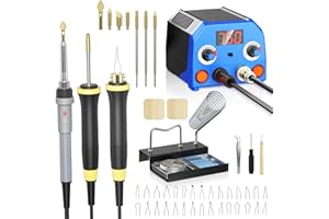 Trsaow Upgraded Wood Burning Kit with 3 Pens, 30 Wire Nibs and 7 Solid-Point Tips, Pyrography Wood Burning Tool Set with Digital Temperature Display for Pyrography Artworks
