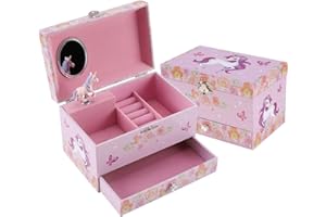 TAOPU Sweet Musical Jewelry Box with Pullout Drawer and Dancing Spinning Cute Little Pony Figurines Music Box Jewel Storage Case for Girls