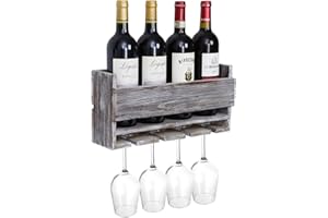 Halcent Portabottiglie Vino Porta Bottiglie da Vino Organizer Scaffale Portabottiglie da Parete con 4 Supporti per Bicchieri a Stelo Lungo