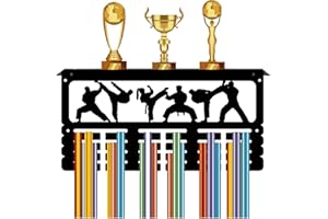 CREATCABIN Porta Medaglie per Karate Trofei Scaffale Porta Medaglie Espositore con Supporto per Mensola Sport 4 Montaggio A Parete Contiene 70+ medaglie per Uomini Donne Calcio Corsa Nuoto 40x20x10cm