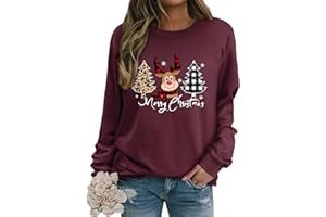 Dresswel Weihnachtspullover Damen Merry Christmas Sweatshirt Lustig Rudolph Rentier Druck Baumwolle Weihnachten Weihnachts Xmas Pullover Weihnachtspulli Teenager Mädchen