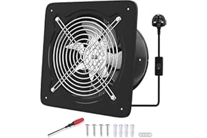 FanGoFast 8 Inch/200mm Kitchen Exhaust Fan 980m³/h Metal Extractor Fan with UK Plug Low Noise Stainless Steel Ventilation Fan for Warehouse Home Restaurant Garage (Black, 200mm)