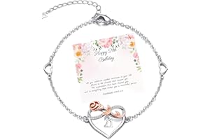 PRETOLE Happy 18th 21st 30th 40th 50th 60th 70th Birthday Gifts for Women Sterling Silver Adjustable Love Heart Bracelet with Special Number Rose Gold Flower Bracelet with Best Wishes Card