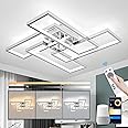 Vloitgol Modern Ceiling Light LED, 66cm Silver LED Dimmable Ceiling Lights Fixtures with Remote Control, 4-Square Chrome Living Room Lamp for Dining Room Bedroom Office Kitchen Living Room Light - 56W