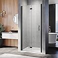 ELEGANT 760mm Black Bifold Shower Enclosure Frameless Bathroom Shower Doors 6mm Safety Bi-Fold Glass, Wetroom Shower Cubicles Reversible Folding Shower Door