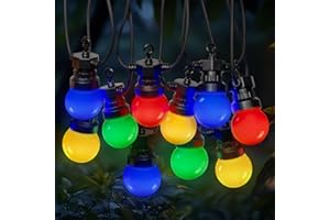 SKYLANTERN Guirlande Guinguette 50M Multicolore - Guirlande Lumineuse Exterieure 50 Bulbes Rouge Bleu Jaune Vert - Guirlande Guinguette Exterieur 50M + 3M de Cable