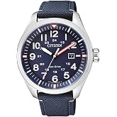 Citizen Erkek Analog Kuvars Eco-Drive Saat Aviator Naylon Bileklik ile