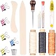 Swpeet 25Pcs Bookbinding Kits, Including Real Bone Folder Creaser, Paper Awl, Large-Eye Needles, Binder Paper Clips, Waxed Thread, U-Shaped Scissors for DIY Book Binding Crafts and Sewing Supplies