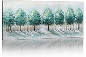 FajerminArt Grande Stampa su Tela con Cornice Albero della Foresta Verde sul Lago Quadri Moderni Immagine Pittura su Tela Soggiorno Camera da Letto Cucina Ristorante Decorazione Murale 120x50cm