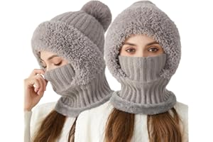 Azragon Women's Winter Balaclava - Full Face Cover Mask with Furry Earmuffs & Plush Fleece Lining for Skiing, Cycling, Snowboarding - Cold Weather Gear