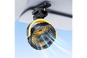 xuenair Battery Operated Clip On Fan for Car Visor Back Seat Roof Handles Portable Car Fan Rechargeable for SUV Van RV Pickup Truck Camping Desk Yellow