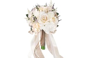 Sousi bröllopsbuketter för brud och brudtärnor, vita konstgjorda rosor blommor bröllopsdekoration (champagne, 21 cm)