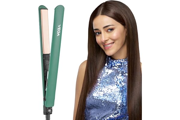 Vega Salon Smooth Hair Straightener for Women with Ceramic Coated Plates, Quick Heatup & Travel Friendly, Travel Lock, Suitable for All Hair Types, 1 Year Warranty, Green (VHSH-42)