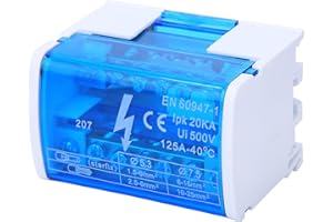 FTVOGUE Scatola di distribuzione terminali Morsetti per circuiti di terra su guida DIN Monofase a 2 livelli con coperchio antipolvere trasparente 207 per cavo elettrico di collegamento