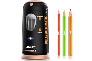 ‎AFMAT AFMAT Vollautomatischer Bleistiftspitzer, Ringpunkt Robust Elektrischer Anspitzer für Dicke und Dünne Stifte 7-11.5mm, Wiederaufladbarer Elektrischer Spitzer für Büro Schule Haus, Schwarz