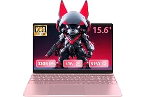 Auusda Ordinateur Portable Ultra-Fin 15,6 Pouces | Écran IPS Full HD | Processeur Celeron N150 3,40 GHz | Double Stockage 1 to + 32 Go | Clavier Rétroéclairé + Autonomie Longue Durée (Rose)