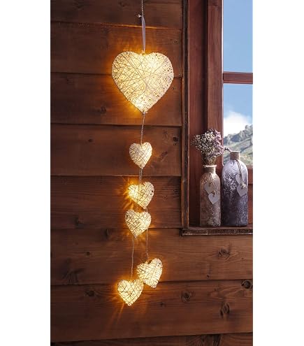 Lights4fun LED Lichterkette Mit Pinken Papier-Herzen – 1,8 M, Warmweiß, Timer, Batteriebetrieben