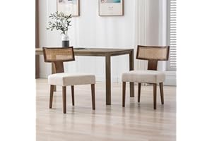 chairus Krzesła kuchenne, zestaw 2 tapicerowanych krzeseł do jadalni, drewniane, retro, bez podłokietników, z rattanowym oparciem, beżowe