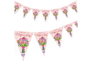 VOLSHA 2Pack Mother's Day Bunting Banner Decorations, Happy Flowers Mothers Day Party Bunting Garland Supplies Decoration (A)