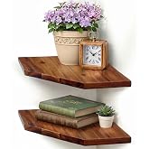 Demigo Corner Shelf Wall Mount, Set of 2 Solid Acacia Wood 10.3 x 16.5 inches Floating Corner Shelves, Smooth - Durable - Att