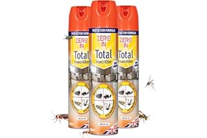 Zero In Total Indoor Insect Killer – Knockdown Action for Indoor Flying & Crawling Insects – Low Odour, Stain-Free Bug Spray - Suitable for Home Use - 300ml X3 Pack