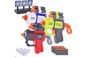 SZJYMY 3 Pack Blaster Gun Toy Guns, Soft Foam Dart Blaster Compatible with Nerf Guns with 10 Little Tumbler 1 Nerf Targets For Shooting 30 Pcs Soft Foam Darts Toys For 3 Year Olds Boys