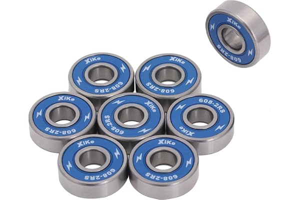 XiKe 608-2RS/608RS Roulements de skateboard 8x22x7mm, Double étanche et Acier chromé, adaptées aux planches à roulettes, longboards, trottinettes et roller en ligne droite (8 pièces, Bleu)