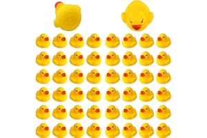 Savita 50 sztuk kaczki do kąpieli, gumowa kaczka, piszcząca kaczka, zabawka do kąpieli dla dzieci, pływak i piszczałka, mini żółta kaczka, zabawka do wanny pod prysznic, na urodziny, artykuły