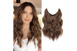 Ms TAj Light Brown Halo Hair Extensions 16 inch Hair Extension Invisible Wire Hair Extensions Synthetic Hairpiece for Women Natural Wavy