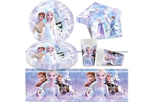 Philoctes 61 Stück Partygeschirr Set, Eisprinzessin Geburtstag Partygeschirr Tableware Partyzubehör Supplies Enthalten Teller, Pappbecher, Servietten, Tischdecke, für Kindergeburtstag Party Decoration