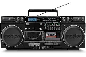 MEDION P66538 Kassettenrecorder (Retro Ghettoblaster mit CD-Player, 80er, groß, USB, SD, CD, Kassetten MC, DAB+ Radio Teleskopantenne, Bluetooth, Kassettendeck, Aufnahmefunktion