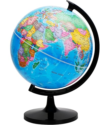 GIANTEX 720° draaibare wereldbol, grote wereldwereldwereldbol, interactieve roterende wereldkaart wereldbol met heldere print en vierkant frame, decoratieve wereldbol voor klaslokaal, kantoor (21 cm
