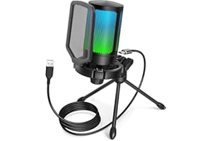 Mikrofon USB FIFINE do gier, pojemnościowy do PS5, szybki przycisk wyciszania, światło RGB, statyw, filtr pop, uchwyt tłumika, do transmisji strumieniowej wideo Discord Twitch Podcast, A6V